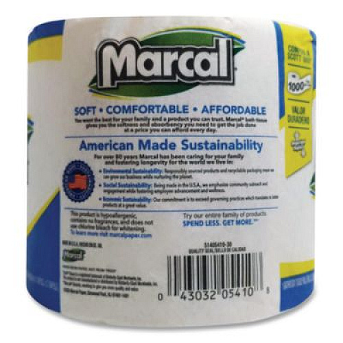 Marcal 100% Recycled Bathroom Tissue, Septic Safe, 2 Ply, White, 500 Sheets/Roll, 96 Rolls/Carton (2208)