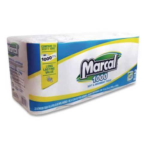Marcal 100% Recycled Bathroom Tissue, Septic Safe, 2 Ply, White, 500 Sheets/Roll, 96 Rolls/Carton (2208)