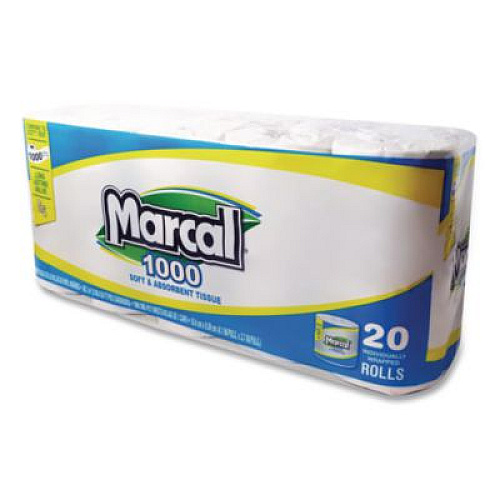 Marcal 100% Recycled Bathroom Tissue, Septic Safe, 2 Ply, White, 500 Sheets/Roll, 96 Rolls/Carton (2208)