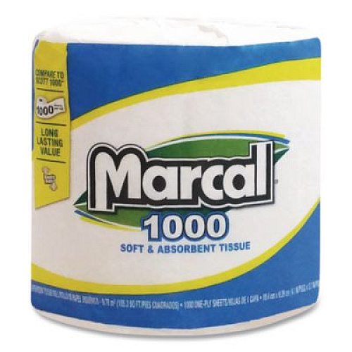 Marcal 100% Recycled Bathroom Tissue, Septic Safe, 2 Ply, White, 500 Sheets/Roll, 96 Rolls/Carton (2208)