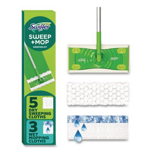 Swiffer Sweep and Mop 2-in-1 Dry + Wet Floor Mopping and Sweeping Kit, 12.4 x 2.95 Mop Head, Silver Plastic Handle (16516KT)