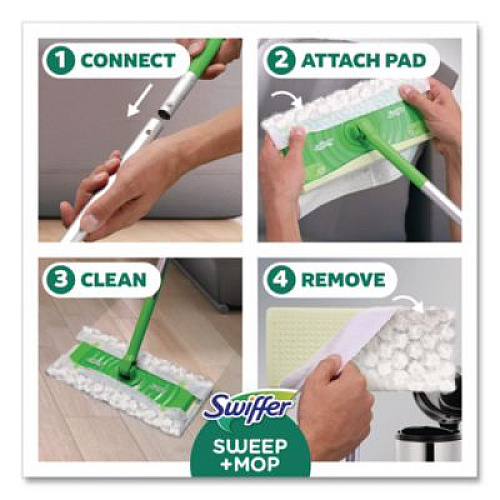 Swiffer Sweep and Mop 2-in-1 Dry + Wet Floor Mopping and Sweeping Kit, 12.4 x 2.95 Mop Head, Silver Plastic Handle (16516KT)