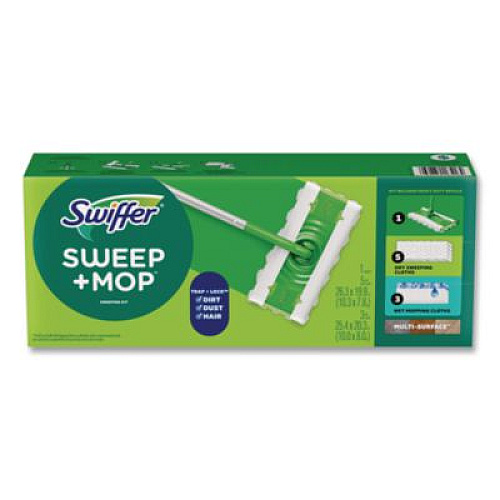 Swiffer Sweep and Mop 2-in-1 Dry + Wet Floor Mopping and Sweeping Kit, 12.4 x 2.95 Mop Head, Silver Plastic Handle, 6/Carton (16516CT)