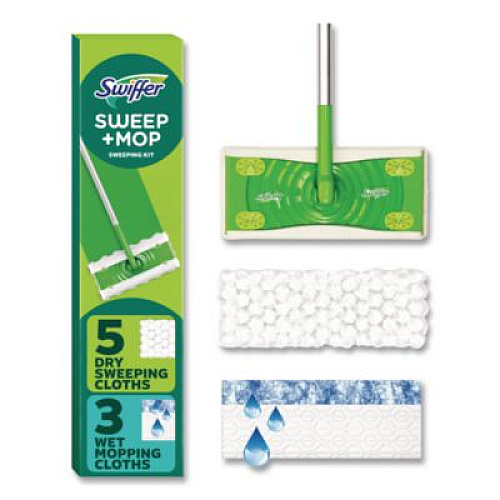Swiffer Sweep and Mop 2-in-1 Dry + Wet Floor Mopping and Sweeping Kit, 12.4 x 2.95 Mop Head, Silver Plastic Handle, 6/Carton (16516CT)