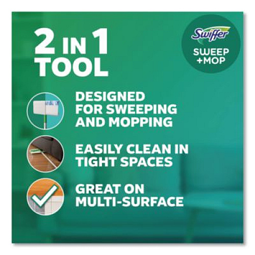 Swiffer Sweep and Mop 2-in-1 Dry + Wet Floor Mopping and Sweeping Kit, 12.4 x 2.95 Mop Head, Silver Plastic Handle, 6/Carton (16516CT)