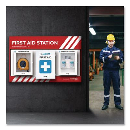 SUREFILL First Aid Station - First Aid, Eyewash, AED 350P, 4 Pieces, Metal Case (SFFASP1)
