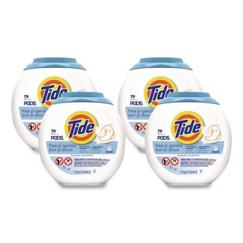 Tide PODS Laundry Detergent, Free and Gentle, HE Compatible, 56 oz Tub, 76 Pacs/Tub, 4 Tubs/Carton (09488CT)