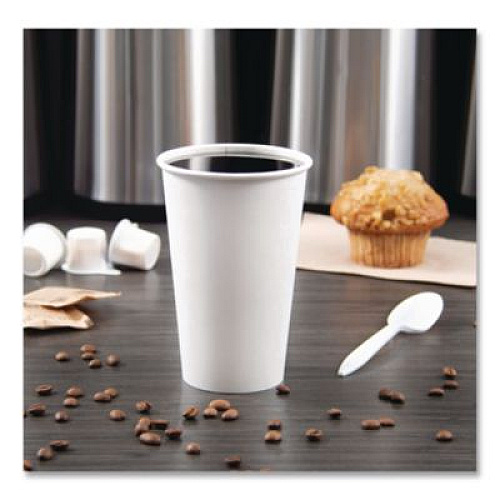 SOLO Single-Sided Poly Paper Hot Cups, 16 oz, White, 50/Sleeve, 20 Sleeves/Carton (316W)