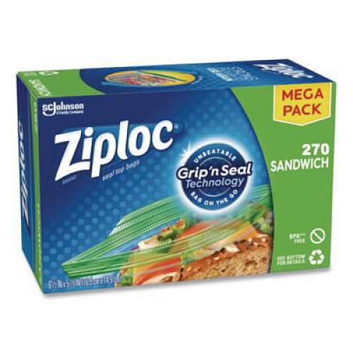 Ziploc Sandwich Seal Top Bags, 6.5" x 5.88", Clear, 270/Box (383217)