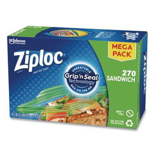 Ziploc Sandwich Seal Top Bags, 6.5" x 5.88", Clear, 270/Box (383217)