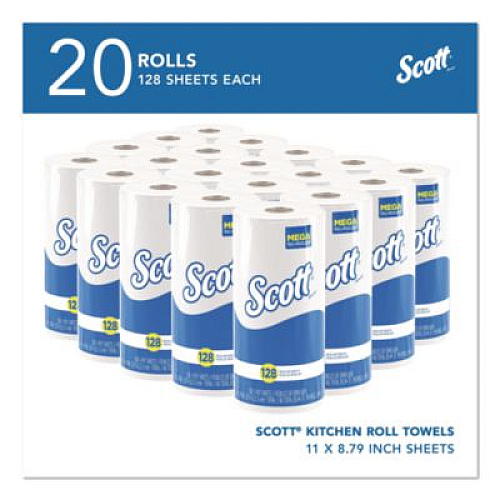 Scott Kitchen Roll Towels, 1-Ply, 11 x 8.75, White, 128/Roll, 20 Rolls/Carton (41482)