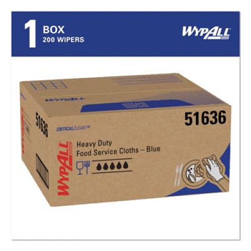 WypAll Foodservice Cloths, 12.5 x 23.5, Blue, 200/Carton (51636)