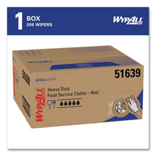WypAll Foodservice Cloths, 12.5 x 23.5, Red, 200/Carton (51639)