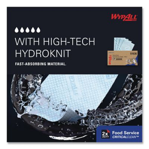 WypAll Foodservice Cloths, 12.5 x 23.5, Blue, 200/Carton (51636)