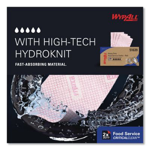 WypAll Foodservice Cloths, 12.5 x 23.5, Red, 200/Carton (51639)