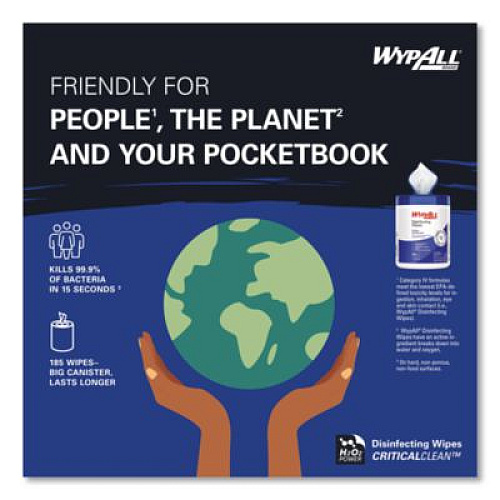 WypAll Disinfecting Wipes, 1-Ply, 5.16 x 8.5, Fresh Scent, White, 185 Sheets/Canister, 3 Canisters/Carton (54481)