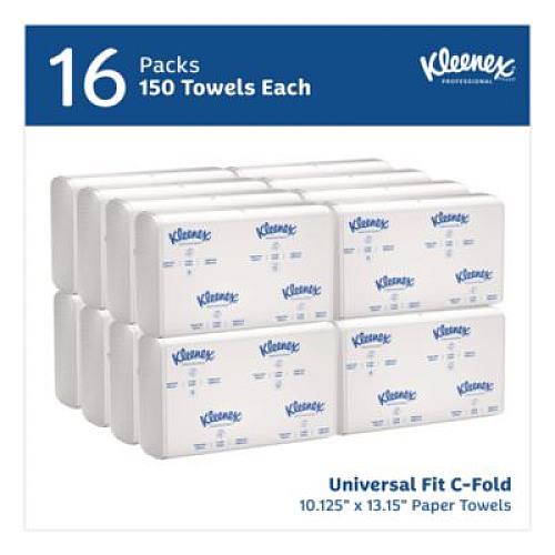 Kleenex C-Fold Paper Towels, 1 Ply, 10.13 x 13.15, White, 150/Pack, 16 Packs/Carton (01500)