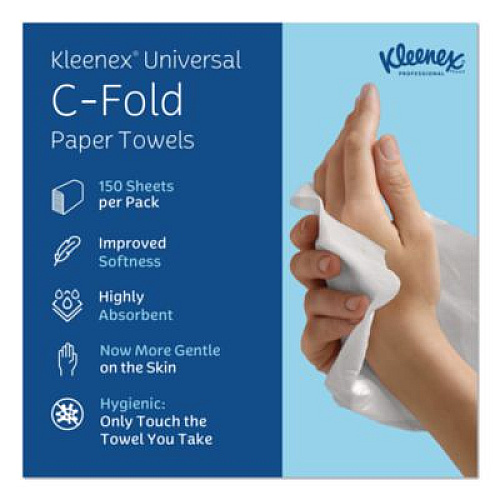 Kleenex C-Fold Paper Towels, 1 Ply, 10.13 x 13.15, White, 150/Pack, 16 Packs/Carton (01500)