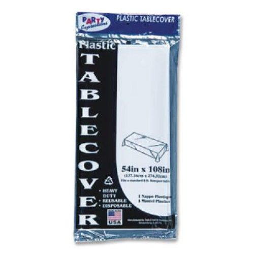 Tablemate Table Set Rectangular Table Covers, Heavyweight Plastic, 54" x 108", White, 24/Carton (549WHCT)