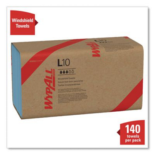 WypAll L10 Windshield Towels, Banded, 2-Ply, 9.38 x 10.25, Light Blue, 140/Pack, 16 Packs/Carton (05120)