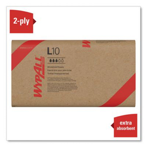 WypAll L10 Windshield Towels, Banded, 2-Ply, 9.38 x 10.25, Light Blue, 140/Pack, 16 Packs/Carton (05120)