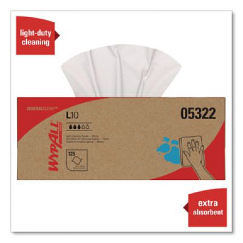 WypAll L10 Towels POP-UP Box, 1-Ply, 12 x 10.25, White, 125/Box, 18 Boxes/Carton (05322)