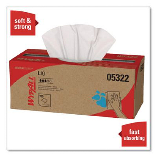 WypAll L10 Towels POP-UP Box, 1-Ply, 12 x 10.25, White, 125/Box, 18 Boxes/Carton (05322)