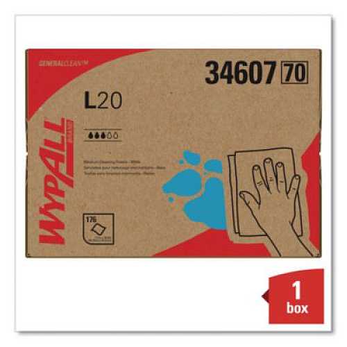 WypAll L20 Towels, BRAG Box, 11.1 x 16.8, Unscented, White, 176/Box (34607)