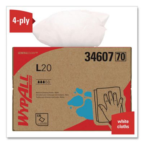 WypAll L20 Towels, BRAG Box, 11.1 x 16.8, Unscented, White, 176/Box (34607)