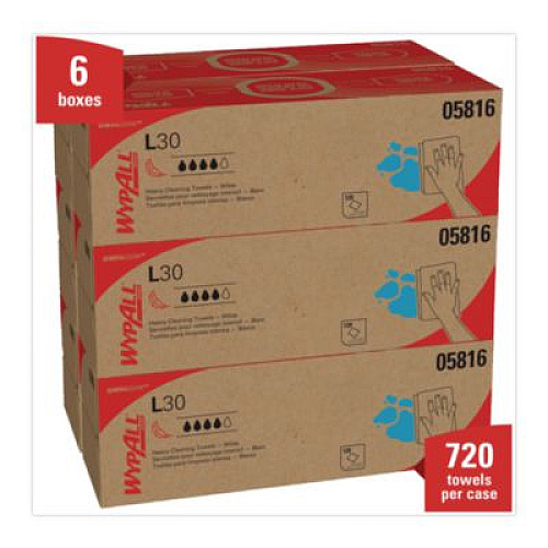 WypAll L30 Towels, POP-UP Box, 9.8 x 16.4, White, 120/Box, 6 Boxes/Carton (05816)
