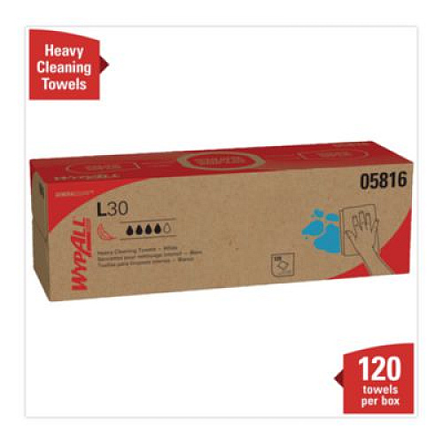 WypAll L30 Towels, POP-UP Box, 9.8 x 16.4, White, 120/Box, 6 Boxes/Carton (05816)