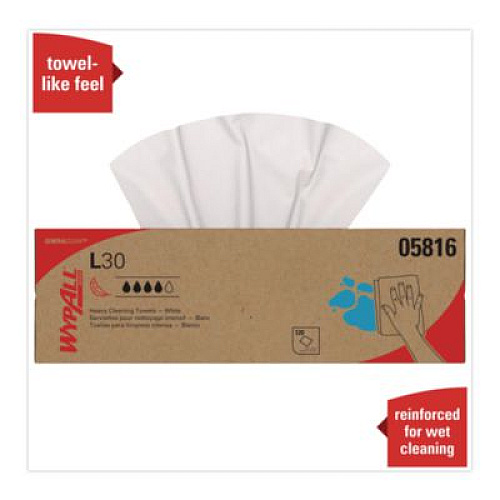 WypAll L30 Towels, POP-UP Box, 9.8 x 16.4, White, 120/Box, 6 Boxes/Carton (05816)