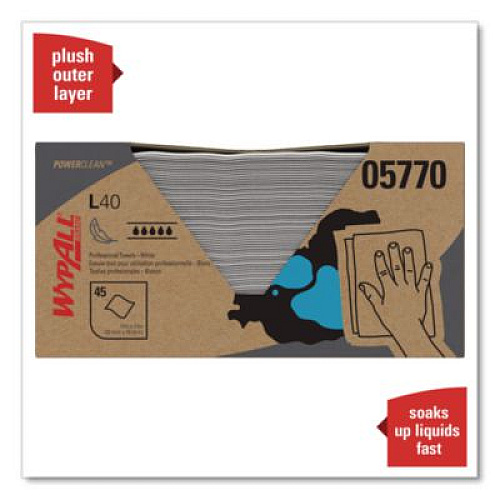 WypAll L40 Towels, Pro Towels, 12 x 23, White, 45/Box, 12 Boxes/Carton (05770)