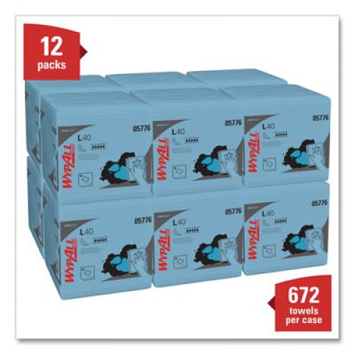 WypAll L40 Wiper, 1/4 Fold, Blue, 12.5 x 12, 56/Box, 12 Boxes/Carton (05776)