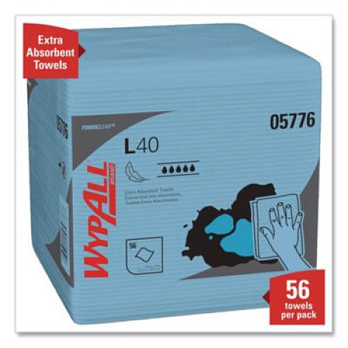 WypAll L40 Wiper, 1/4 Fold, Blue, 12.5 x 12, 56/Box, 12 Boxes/Carton (05776)