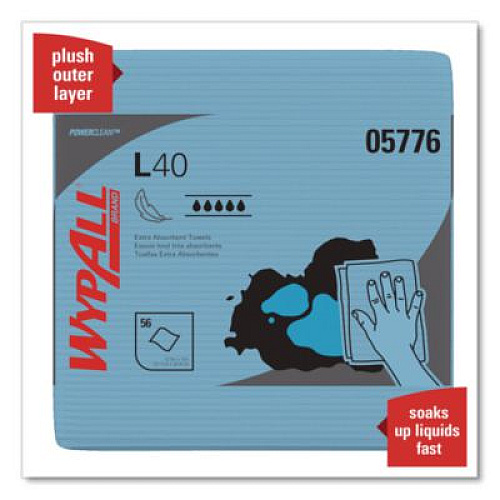 WypAll L40 Wiper, 1/4 Fold, Blue, 12.5 x 12, 56/Box, 12 Boxes/Carton (05776)