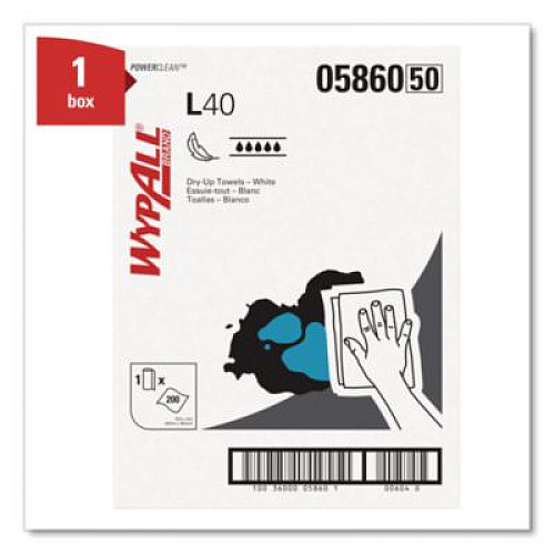 WypAll L40 Towels, Dry Up Towels, 19.5 x 42, White, 200 Towels/Roll (05860)