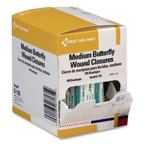 First Aid Only Butterfly Wound Closures, 0.38 x 1.75, 100/Box (G135)