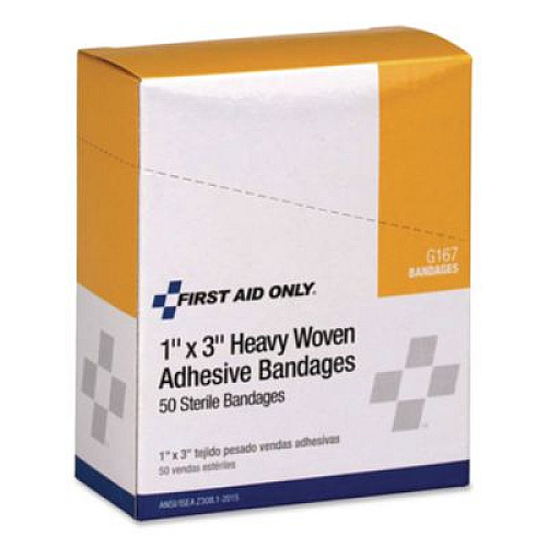 First Aid Only Heavy Woven Adhesive Bandages, Strip, 1 x 3, 50/Box (G167)