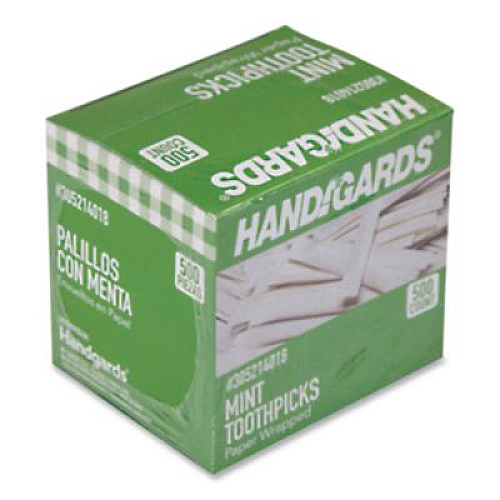 Handgards Individually Wrapped Round Wood Mint Toothpicks, 4", Natural, 1,000/Box, 12 Boxes/Carton (426605)