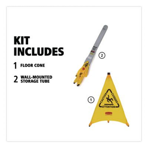 Rubbermaid Commercial Multilingual Pop-Up Wet Floor Safety Cone, 21 x 21 x 30, Yellow (9S0100YL)