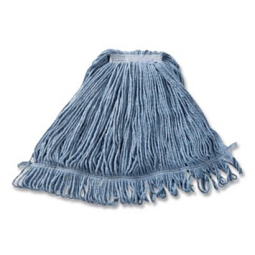 Rubbermaid Commercial Super Stitch Blend Mop Head, Cotton/Synthetic, Large, 1" Red Headband, Blue, 6/Carton (D213BLU)