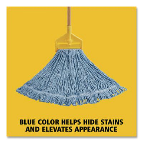Rubbermaid Commercial Super Stitch Blend Mop Head, Cotton/Synthetic, Large, 1" Red Headband, Blue, 6/Carton (D213BLU)