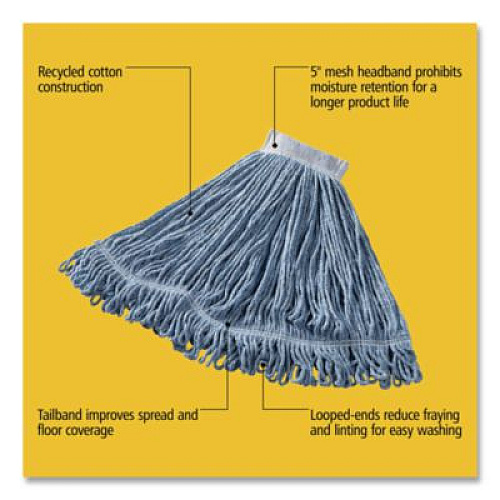 Rubbermaid Commercial Super Stitch Blend Mop Head, Cotton/Synthetic, Large, Blue, 6/Carton (D253BLU)
