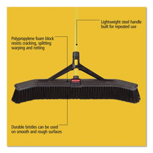 Rubbermaid Commercial Maximizer Push-to-Center Broom, Poly Bristles, 36 x 58.13, Steel Handle, Yellow/Black (2018728)