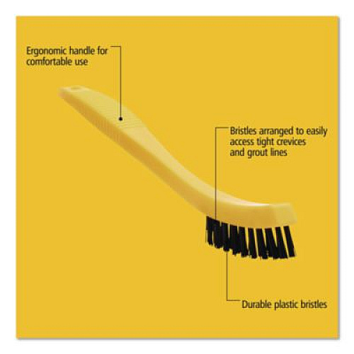 Rubbermaid Commercial Synthetic-Fill Tile and Grout Brush, Black Plastic Bristles, 2.5" Brush, 8.5" Yellow Plastic Handle (9B56BLA)