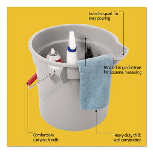 Rubbermaid Commercial 14 Quart Round Utility Bucket, Plastic, Gray, 12" dia (261400GY)
