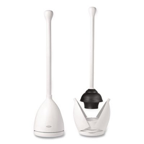 OXO Good Grips Toilet Plunger and Canister, 24" Plastic Handle, 6" dia, White (12241700)
