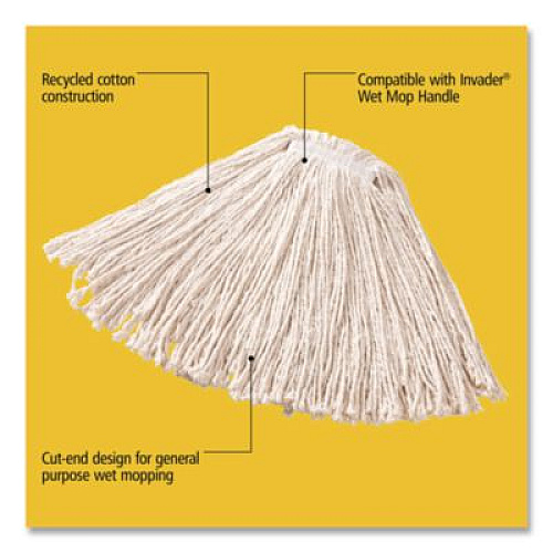 Rubbermaid Commercial Non-Launderable Premium Cut-End Cotton Wet Mop Head, 16 oz, White, 1" White Band, 12/Carton (F11612)