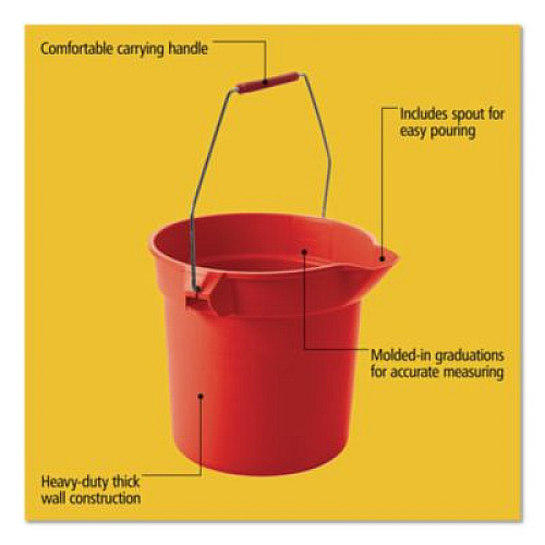 Rubbermaid Commercial BRUTE Round Utility Pail, 10 qt, Plastic, Red, 10.5" dia (2963RED)